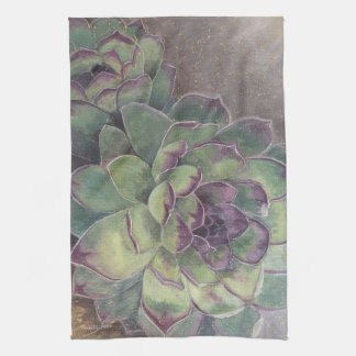 Beautiful Hand-Painted Succulent Botanical Art Tea Towel