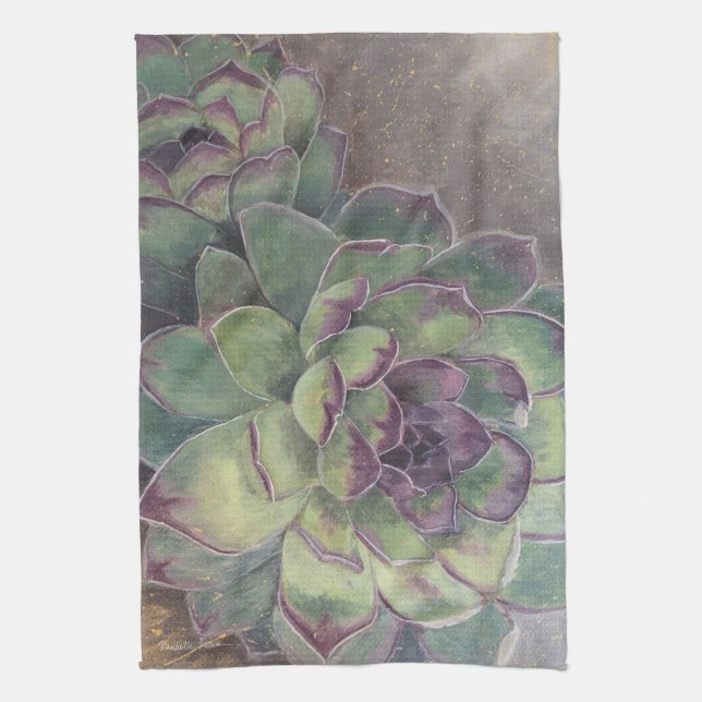 Beautiful Hand-Painted Succulent Botanical Art Tea Towel (Vertical)
