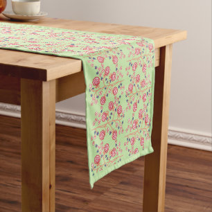 Beautiful Hand Painted Trees and Flowers Short Table Runner
