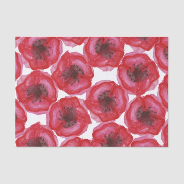 Beautiful Hand Painted Watercolor Poppy Flowers Tissue Paper (Front)