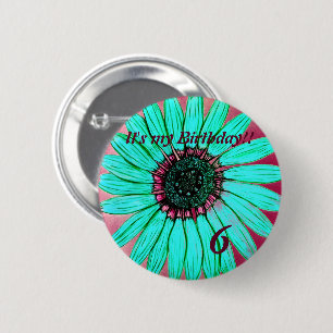 Beautiful hand sketched Flower 6th Birthday 6 Cm Round Badge
