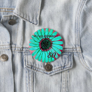 Beautiful hand sketched Flower 80th Birthday 7.5 Cm Round Badge