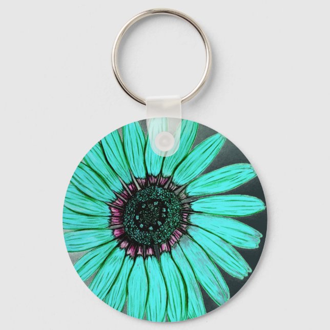 Beautiful hand Sketched Flower Key Ring (Front)