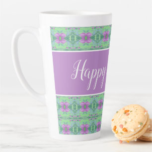 Beautiful Happy Birthday Mauve and Purple Flowered Latte Mug