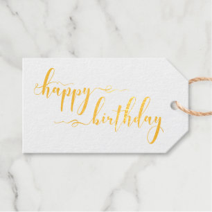 Beautiful Happy Birthday Script Font Gold Gift Tags