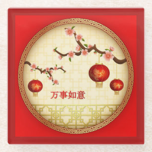 Beautiful Happy Chinese New Year Design Glass Coaster