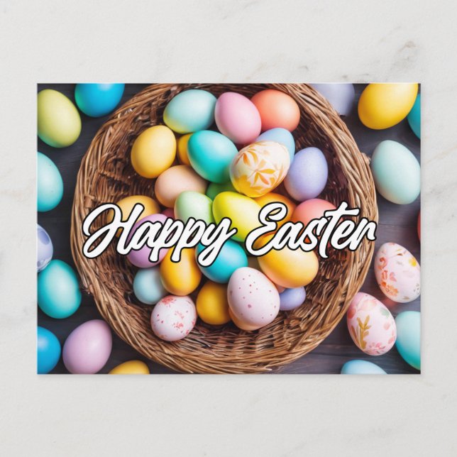 Beautiful Happy Easter Eggs & Basket Postcard (Front)