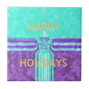 Beautiful Happy Holidays Blue Cyan vector design Ceramic Tile
