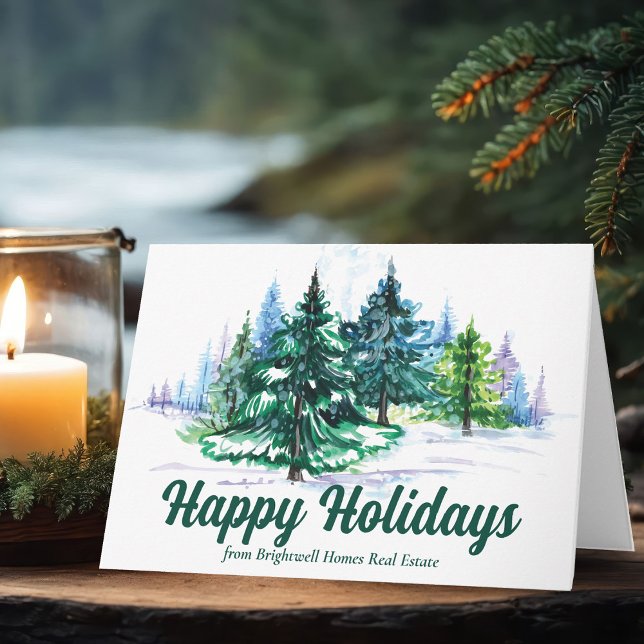 Beautiful Happy Holidays Christmas Trees Business Holiday Card (Creator Uploaded)
