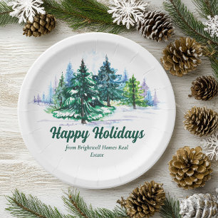 Beautiful Happy Holidays Custom Christmas Party Paper Plate
