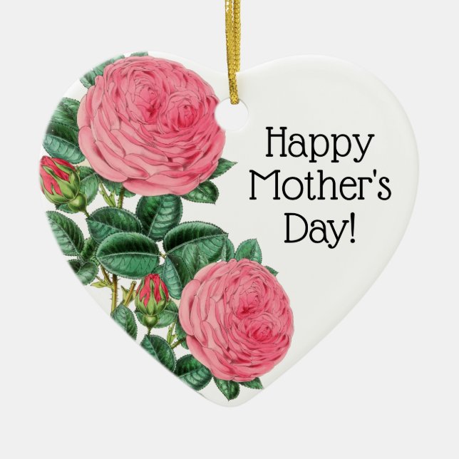 Beautiful Happy Mother's Day Pink Roses Ceramic Ornament (Front)
