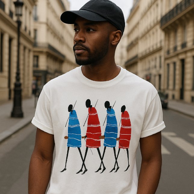 Beautiful Happy People Maasai Morans T-Shirt (Bold Maasai artistry meets Parisian street style in this striking cultural fashion moment)