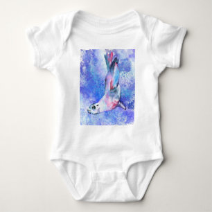 Beautiful Happy Seal Swimming - Migned Painting - Baby Bodysuit