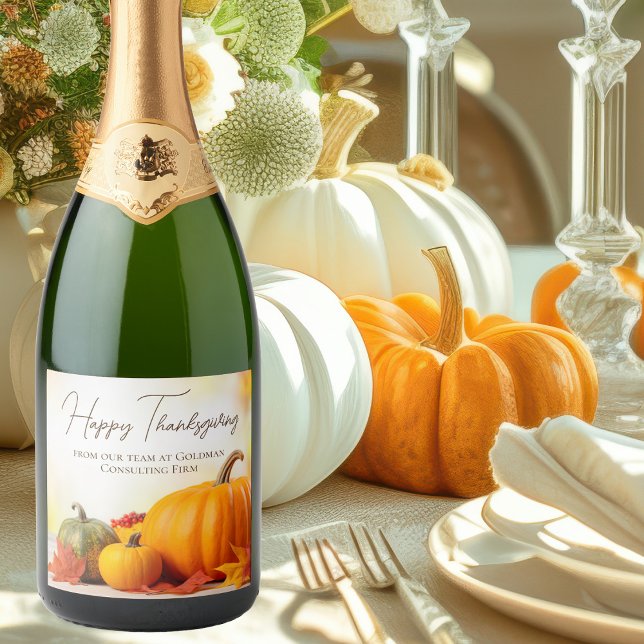 Beautiful Happy Thanksgiving Customisable Business Sparkling Wine Label (Creator Uploaded)