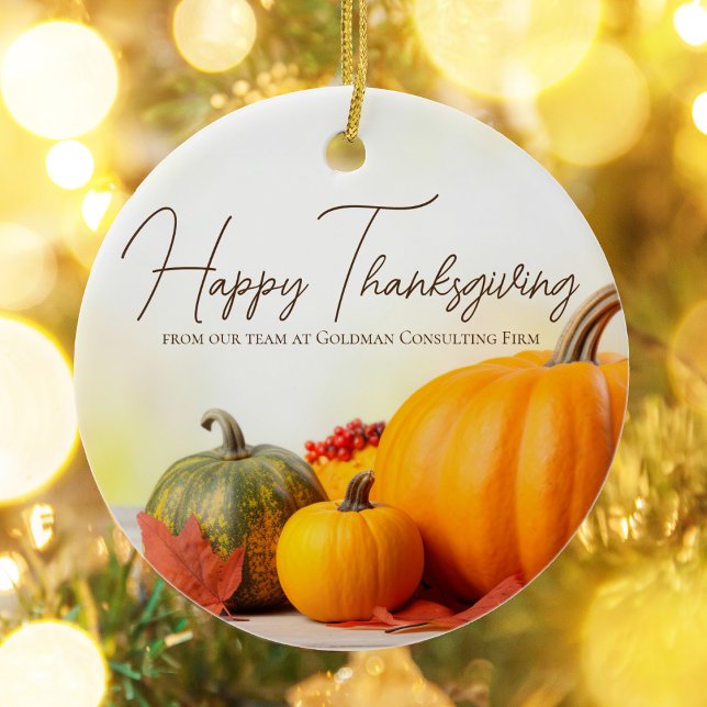 Beautiful Happy Thanksgiving Customisable Pumpkin Ceramic Ornament (Creator Uploaded)