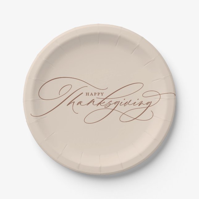 Beautiful Happy Thanksgiving script Paper Plate (Front)