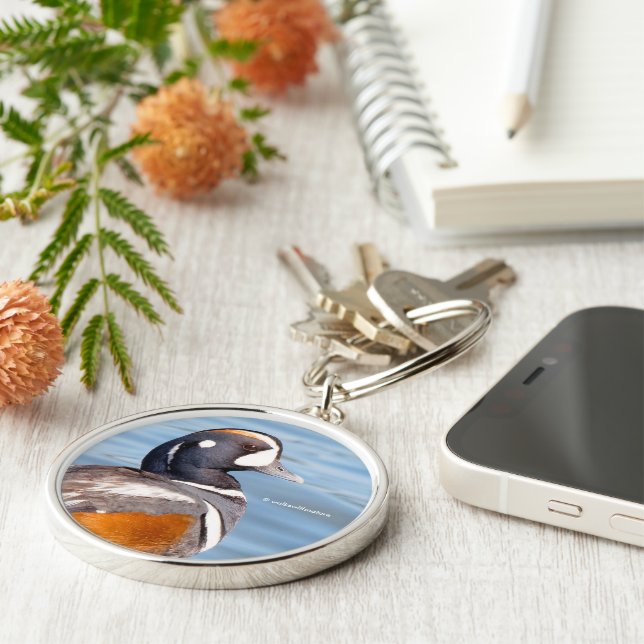 Beautiful Harlequin Duck on the Rock Key Ring (Side)