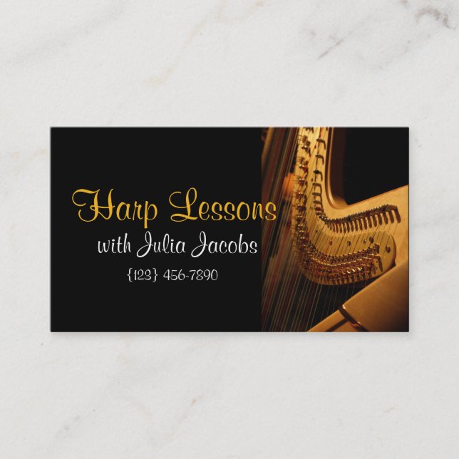 Beautiful Harp Lessons Music Business Card (Front)