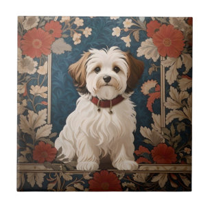 Beautiful Havanese Dog William Morris Floral Ceramic Tile