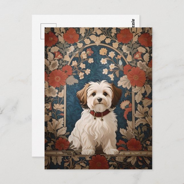 Beautiful Havanese Dog William Morris Floral Postcard (Front/Back)