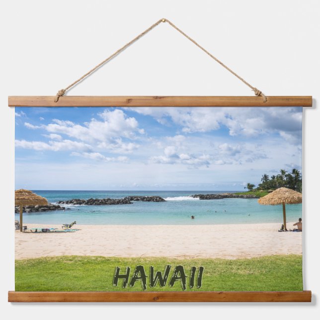 Beautiful Hawaii Beach | Sun Sand & Green Paradise Hanging Tapestry (Front)
