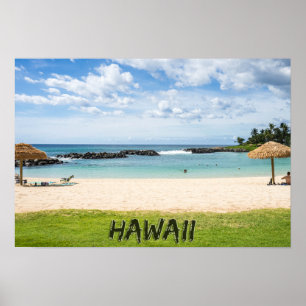 Beautiful Hawaii Beach Sun Sand & Green Paradise Poster