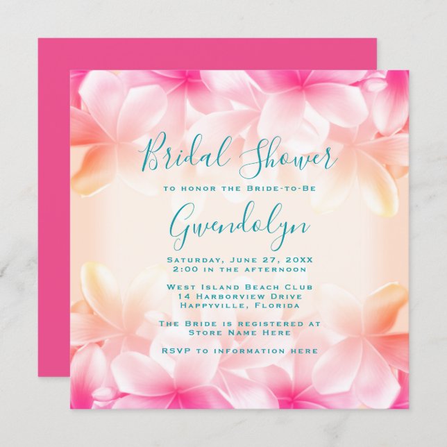 Beautiful Hawaiian Flowers Bridal Shower Square Invitation (Front/Back)