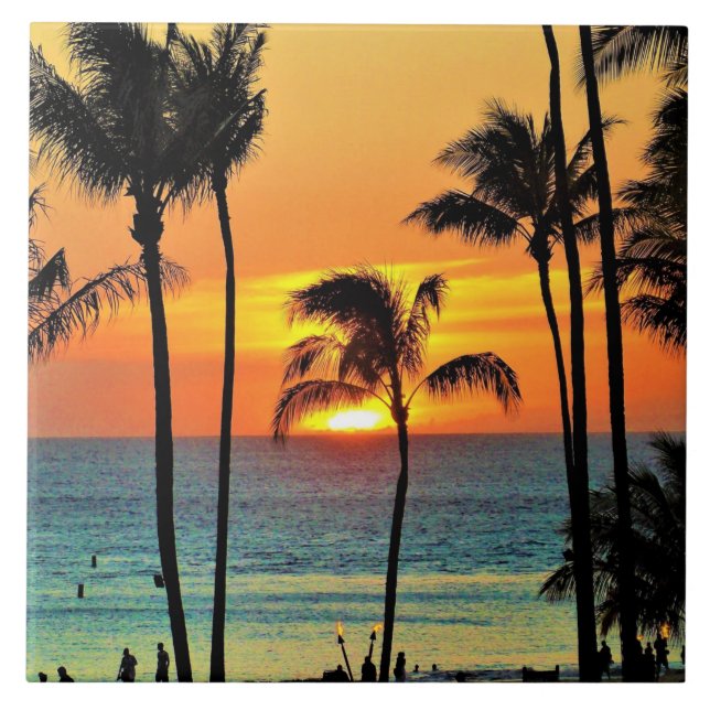 Beautiful Hawaiian Sunset Ceramic Tile (Front)