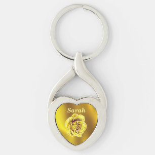 Beautiful Heart-shaped Golden Rose Personalised Key Ring
