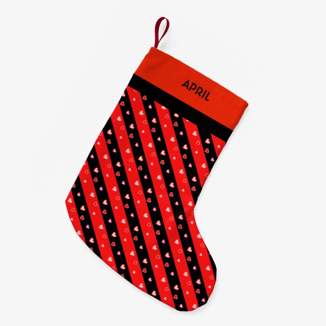 Beautiful Hearts and Stripes Small Christmas Stocking (Front (Hanging))