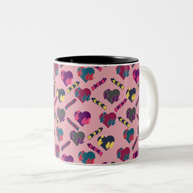 Beautiful Hearts Pattern Two-Tone Coffee Mug (Front Right)