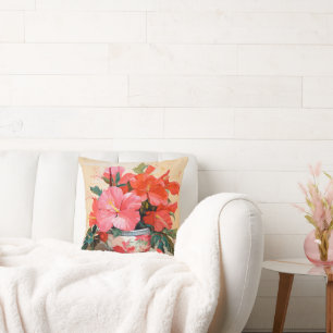Beautiful Hibiscus Flowers, Pink/Red, Cushion