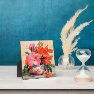 Beautiful Hibiscus Flowers, Pink/Red, Plaque