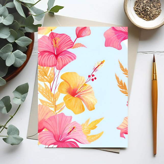 Beautiful Hibiscus | Tropical Flower Watercolor Postcard (Creator Uploaded)