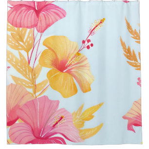Beautiful Hibiscus Tropical Flower Watercolor Shower Curtain