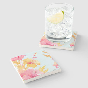 Beautiful Hibiscus   Tropical Flower Watercolor Stone Coaster