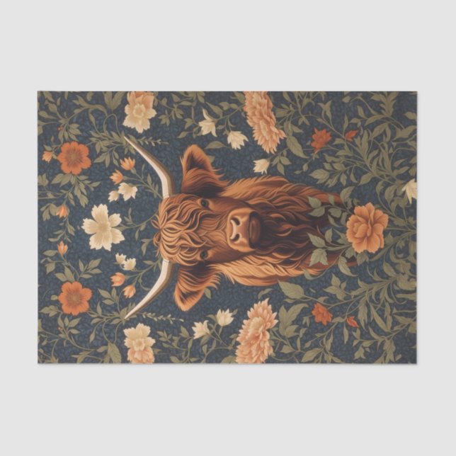 Beautiful Highland Cow Vintage Floral Tissue Paper (Front)