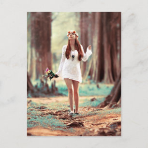 Beautiful  Hippie girl in the Forest Postcard