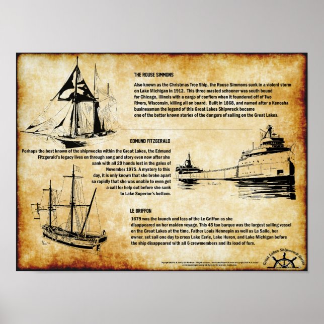 Beautiful Historic Great Lakes Shipwrecks Print (Front)