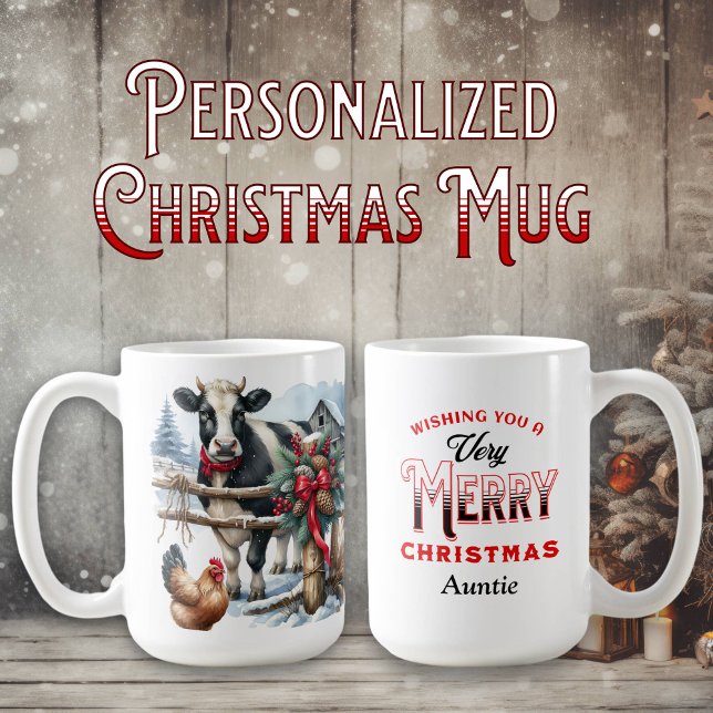 Beautiful Holiday Cow with Cardinal Personalised Coffee Mug (Creator Uploaded)