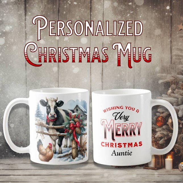 Beautiful Holiday Cow with Cardinal Personalised Coffee Mug (Creator Uploaded)
