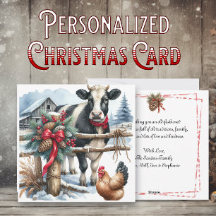Beautiful Holiday Cow with Rooster Personalised