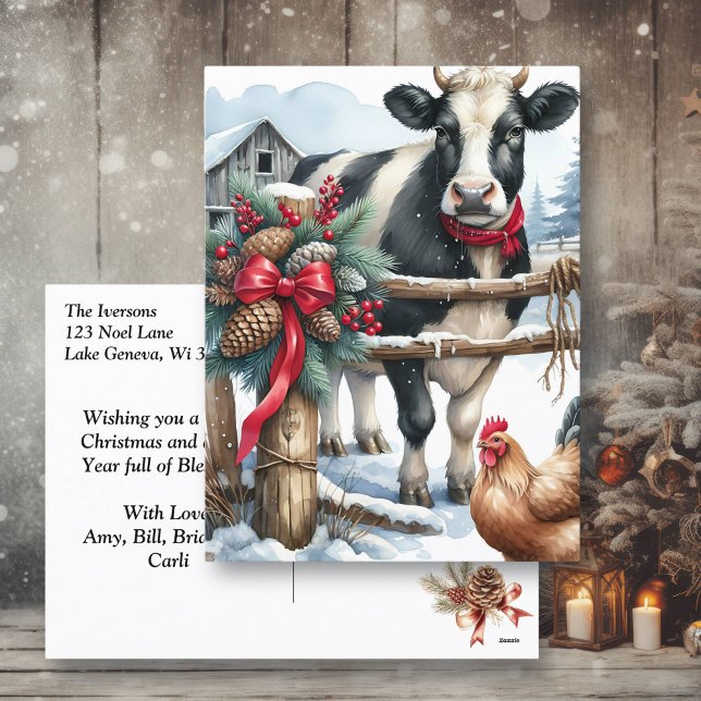 Beautiful Holiday Cow with Rooster Personalised (Creator Uploaded)