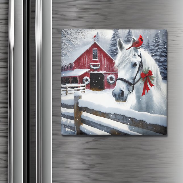 Beautiful Holiday Horse with Cardinal  Magnet (Creator Uploaded)