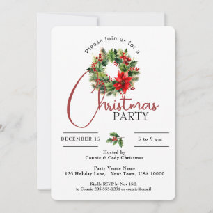 BEAUTIFUL HOLIDAY WREATH, CHRISTMAS PARTY INVITATION
