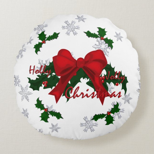 Beautiful Holly Jolly Christmas Round Cushion (Front)
