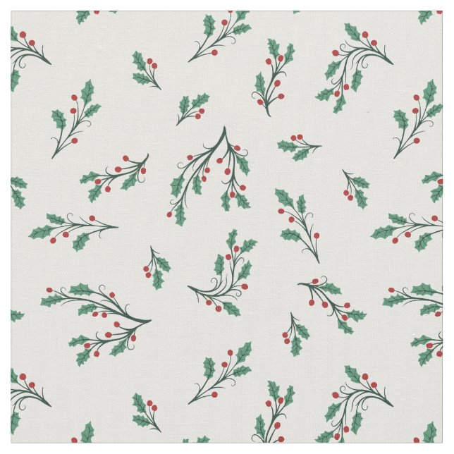 Beautiful Holly Seamless Christmas Pattern Fabric (Close Up)