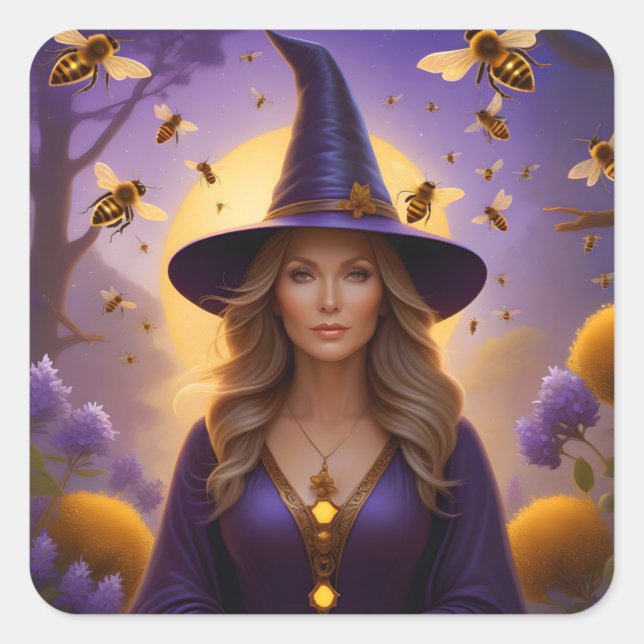 Beautiful Honeybee Witch Square Sticker (Front)