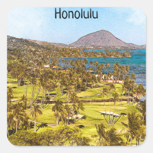 Beautiful Honolulu Oahu Scenery Travel Square Sticker