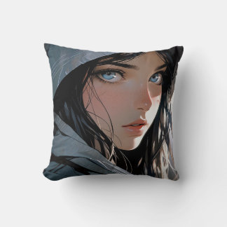 Beautiful Hooded Anime Girl Cushion